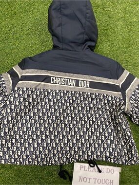 Christian Dior Cropped Navy and White Reversible Monogram Hooded Jacket